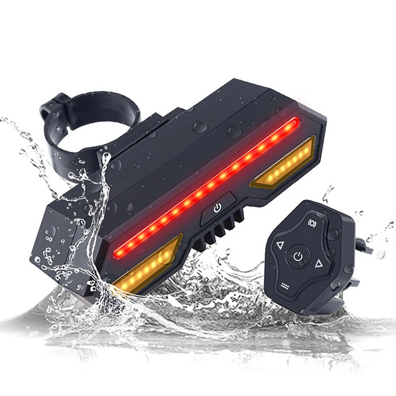 

Bicycle Bike Rear LED Tail Light Wireless USB Rechargeable Waterproof Remote Control Turn Warning Signals Laser Light Set, White/red