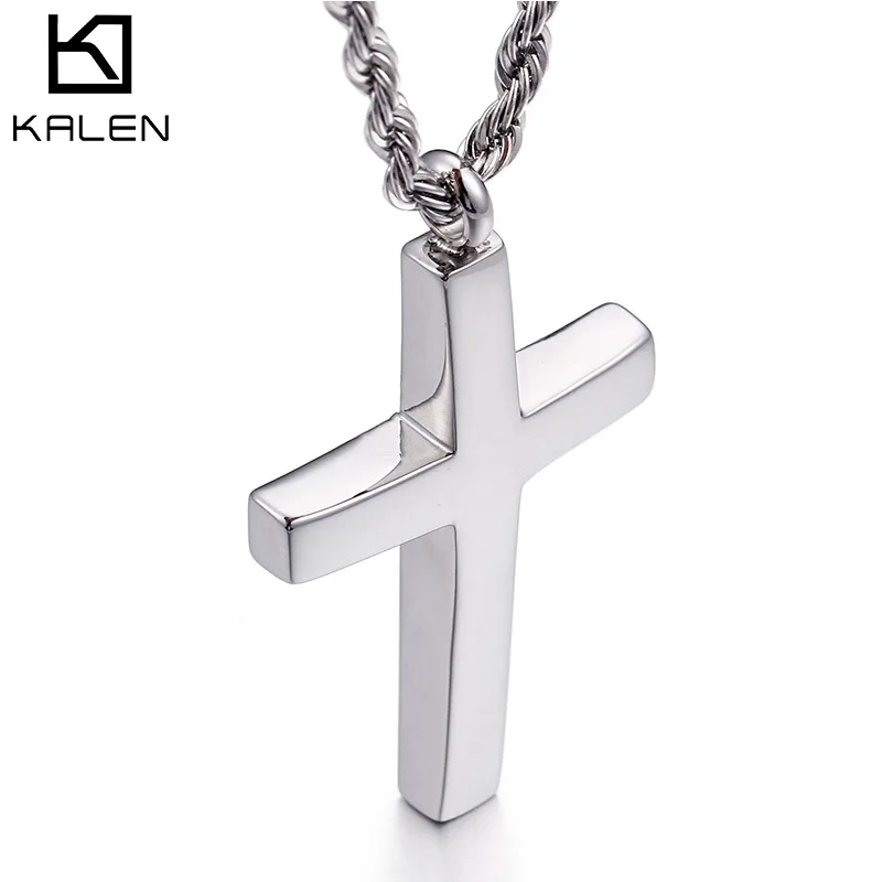 

KALEN Silver Color Cross Stainless Steel Link Chain Men Pendant