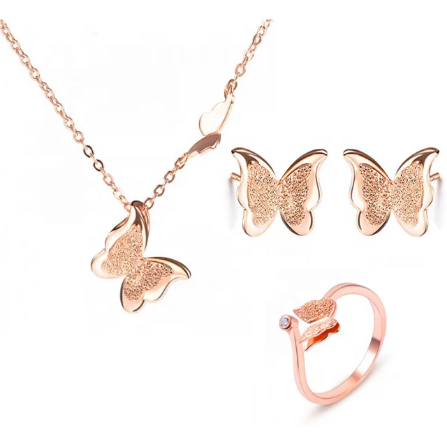 

Necklace Earring Ring Jewelry Wholesale Cheap Silver Jewellery 925 Sterling Silver Butterfly Jewelry Set, White, rose gold