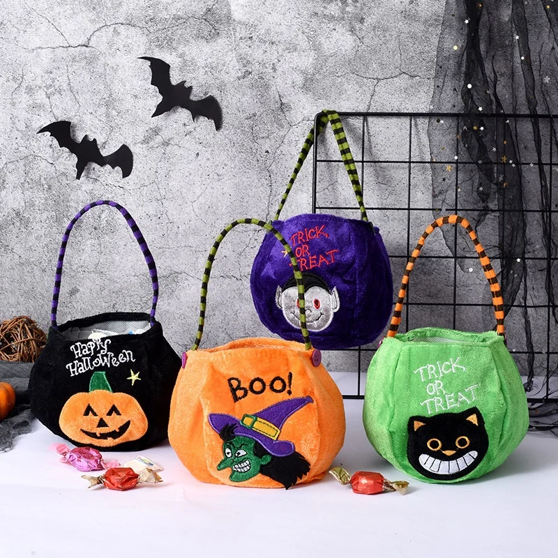 

Cute Baby Halloween Festival Candy Bag Decoration Portable Pumpkin Handbag Soft Children Kindergarten Gift Plush Bags for Kids