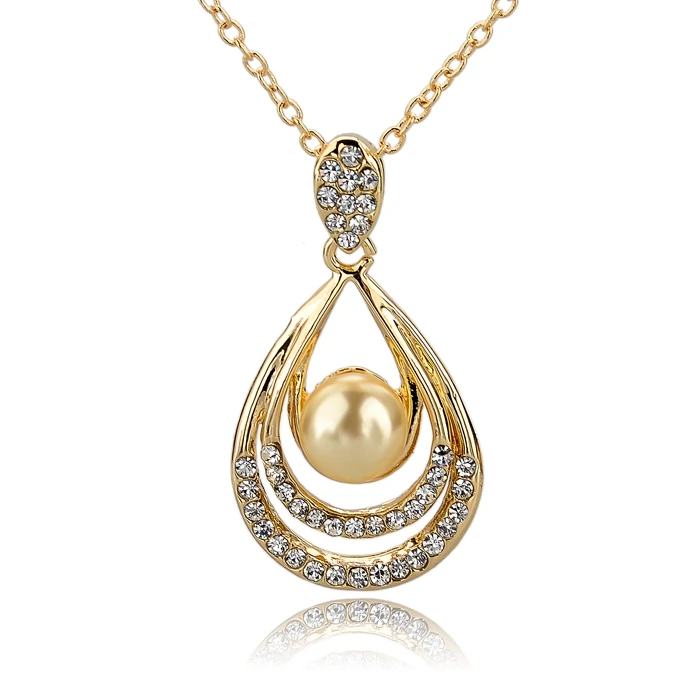 

High quality Cheap Adjustable water drop Big Pearl Hollow Rhinestone Pendant link chain Necklace Long Gemstone Necklaces