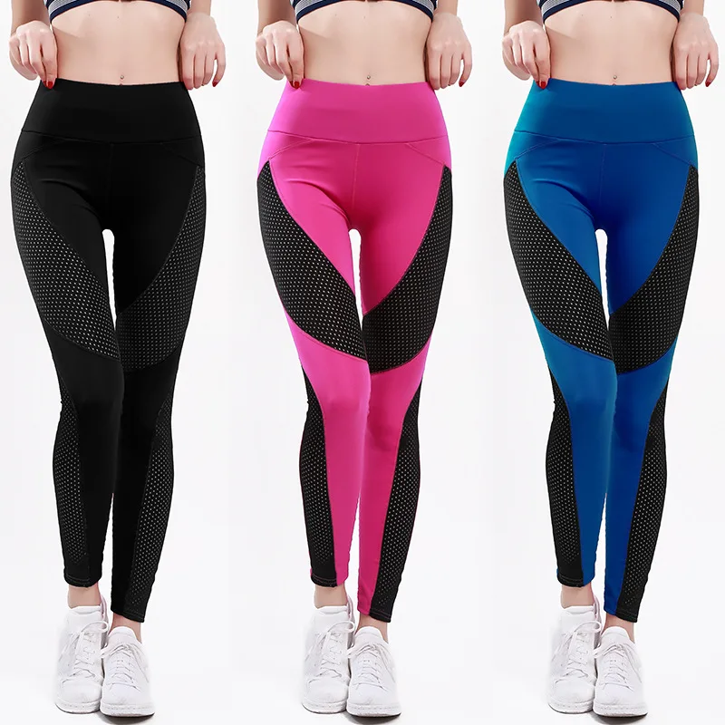 

Amazon hot-selling sports yoga pants mesh stitching quick-drying stretch fitness tight-fitting breathable yoga pants