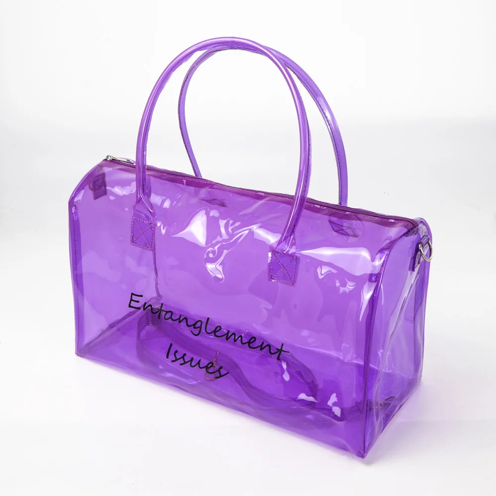 

Custom Transparent spinnanight Bags with Logo spend the night bags clear pvc duffle bag, Ping/ purple/ light blue /red