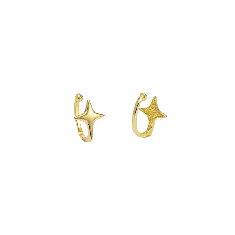 

American European fashion jewelry 925 sterling silver four pointed star gold plated ear clip hoop earrings for women