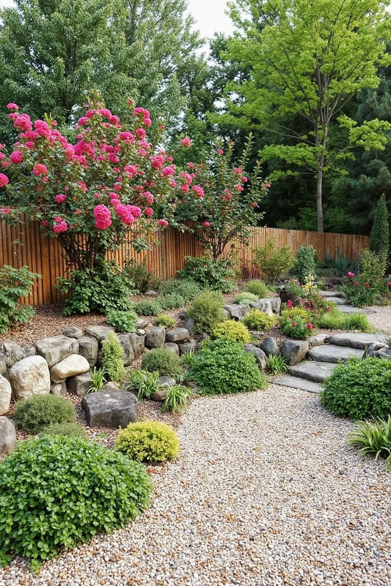 Backyard playground with pea gravel