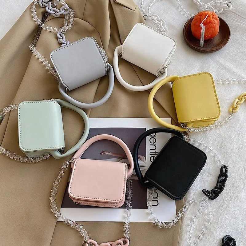 

Hot Selling Small Chain Shoulder Bag Cute Solid Color Square Crossbody Handbag For Women, 6 colors