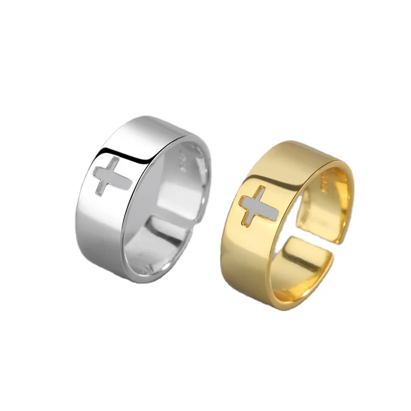 

Daidan Amazon Top Seller Open Ring Women Hollow Cross Men Adjustable Silver Men Rings