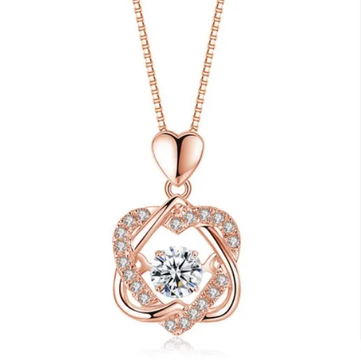 

zircon double heart Pendants necklace Customized jewelry smart heart necklace women 925 silver rose gold pendant clavicle chain