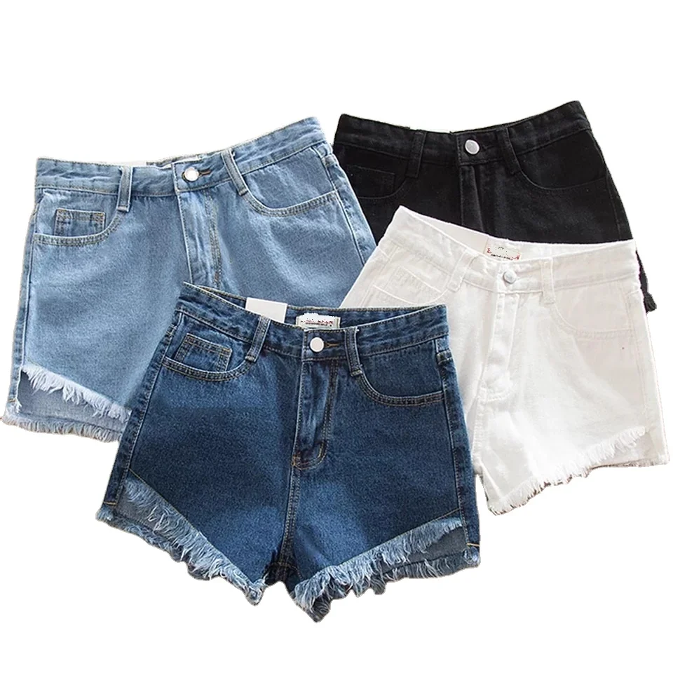 

New Women Summer Fashion Tassel Denim Shorts Washed Distressed Jeans Hot Ripped Shorts Casual Korean Zipper Fly solid fashion