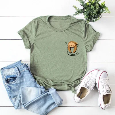 

Fashion Cotton Women's Short Sleeve O-neck Monkey Print Plus Size T-shirt, As shown on picture