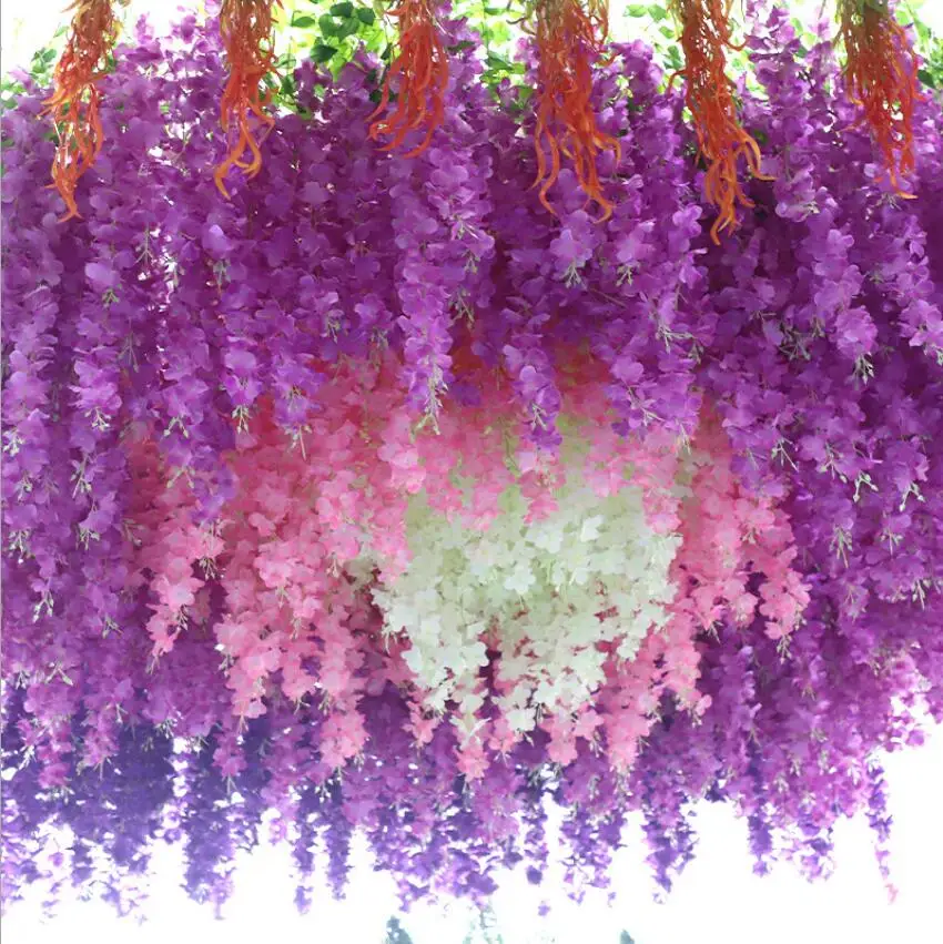 

110cm Dense Wisteria Flower Artificial Silk Flower Vine Elegant Wisteria Vine Rattan For Wedding Garden Home Parties Decoration