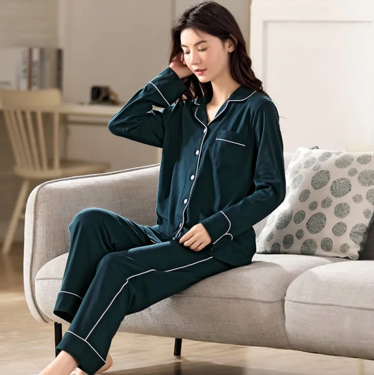 

2020 new pajamas women cotton homewear simple lapels can be worn outside pajamas, Customized color