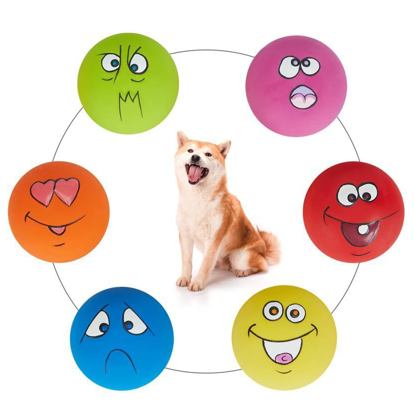 

6PCS Squeaky Dog Toys Funny Face Chewing Latex Rubber Soft Fetch Play Interactive Emoji Dog Balls for Puppy Small Medium Dog