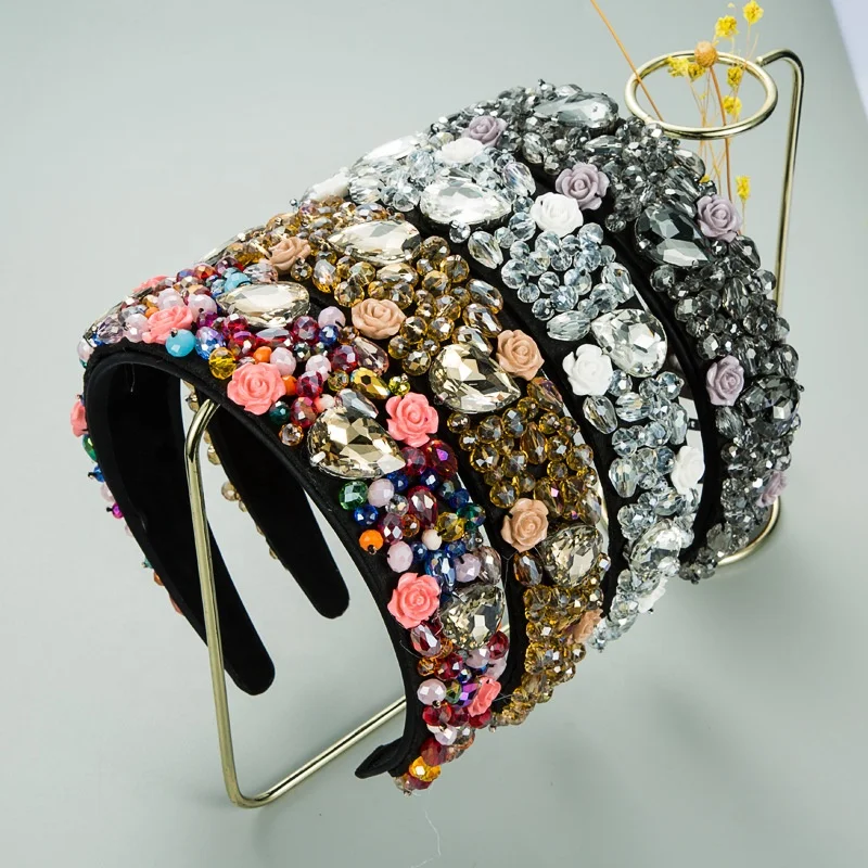 

Luxury Baroque Headband Crystal Velvet Handmade Bling Hairband Women Party Elegant Hair Accessories, Picture shows