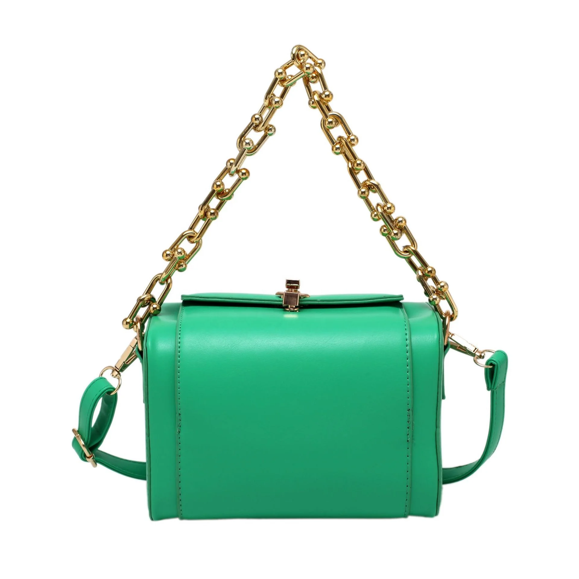 

Wholesale Candy PU Custom Logo Square Handbags Cross Shoulder Thick Chain Women Bags Fashion Summer Color Purse 2021