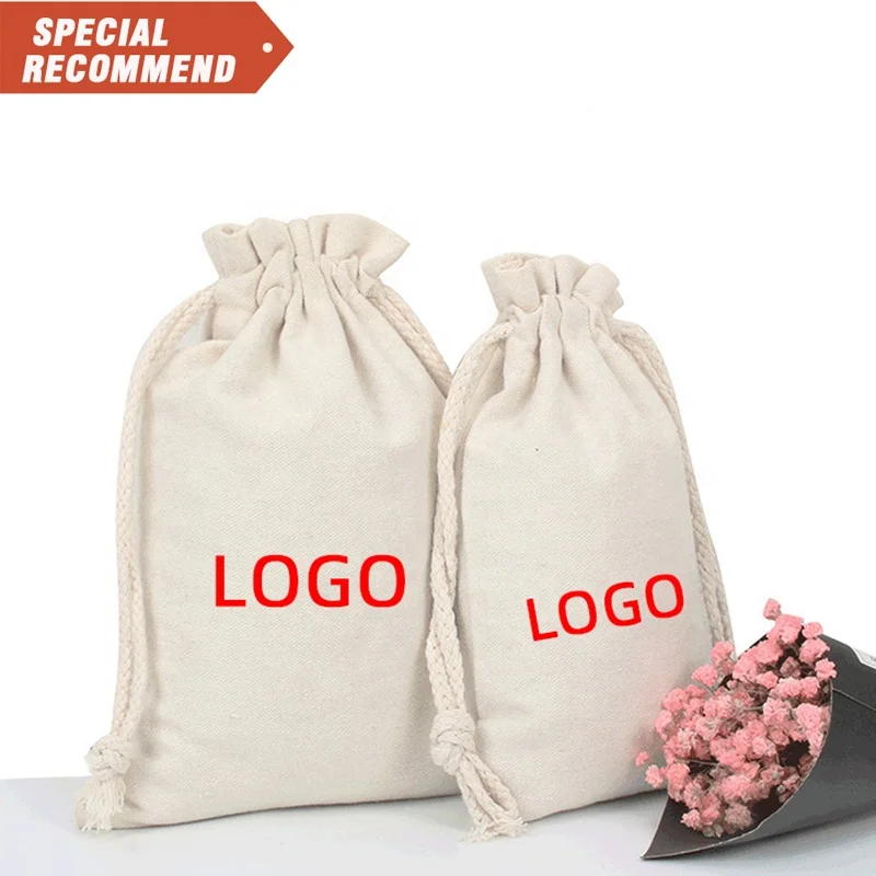 

Direct Manufacturer Wholesale Plain Eco Friendly Bags Custom Logo Printed Canvas Cotton Muslin Drawstring Bag