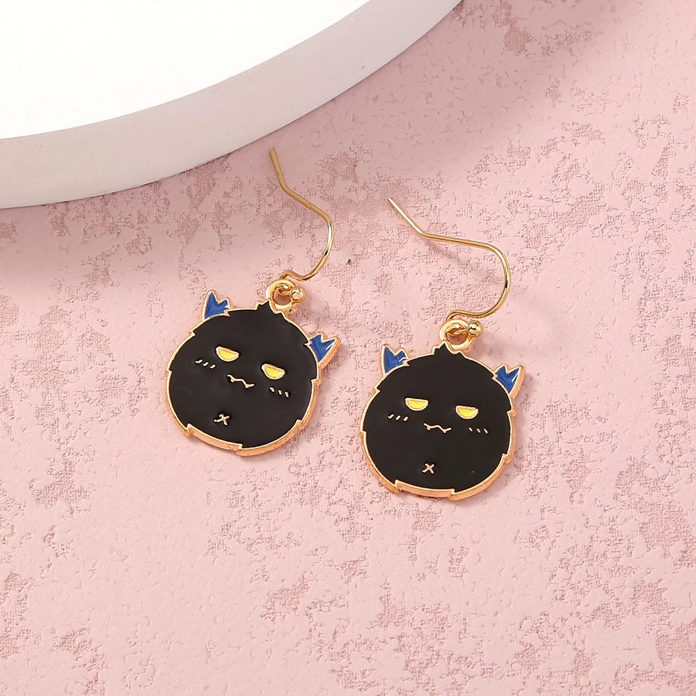 

Halloween gift black cat head earrings jewelry personalized metal oil earrings
