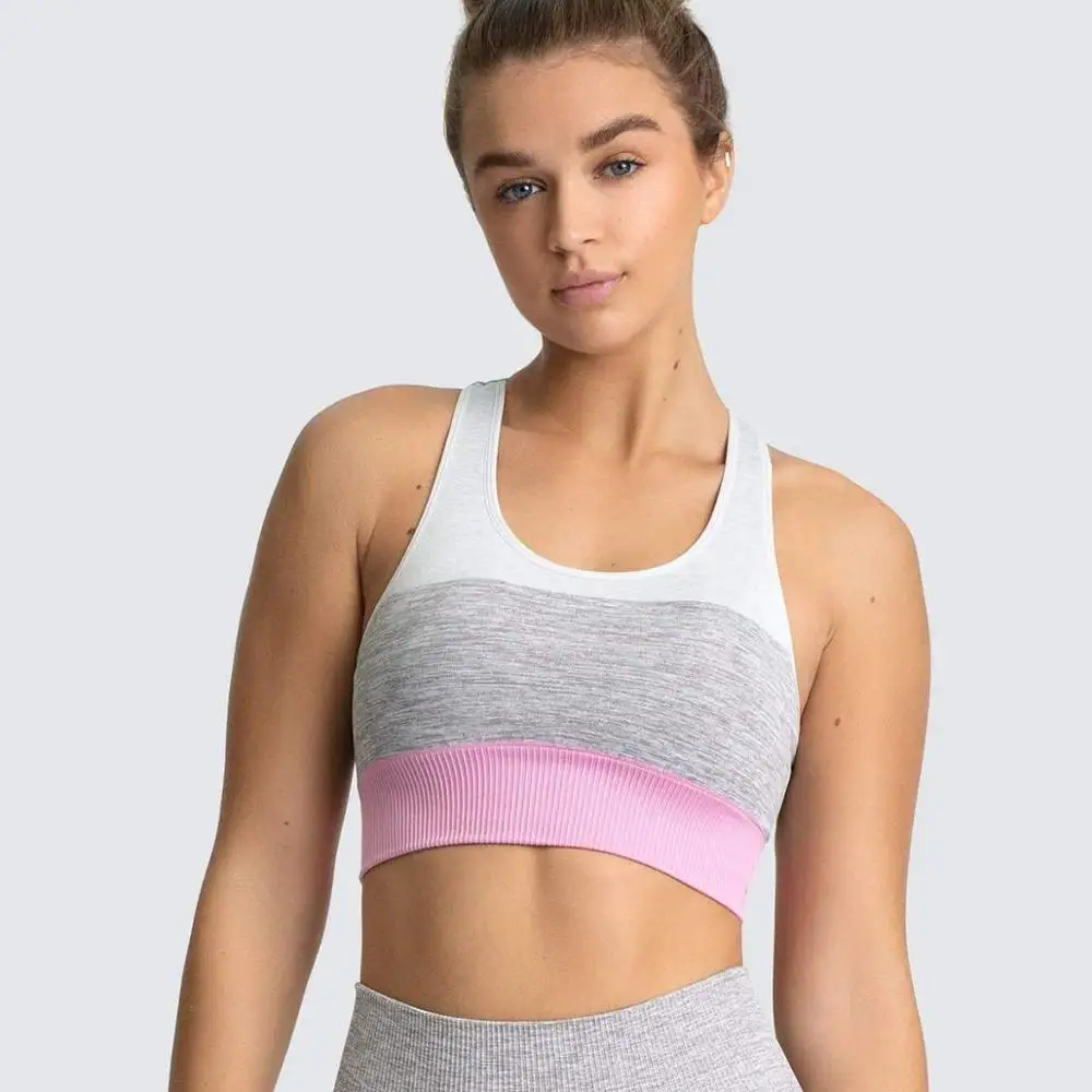 

Wholesale Knitted Seamless Sports Underwear With Contrast Stitching Shockproof Sports Bra, Customized colors