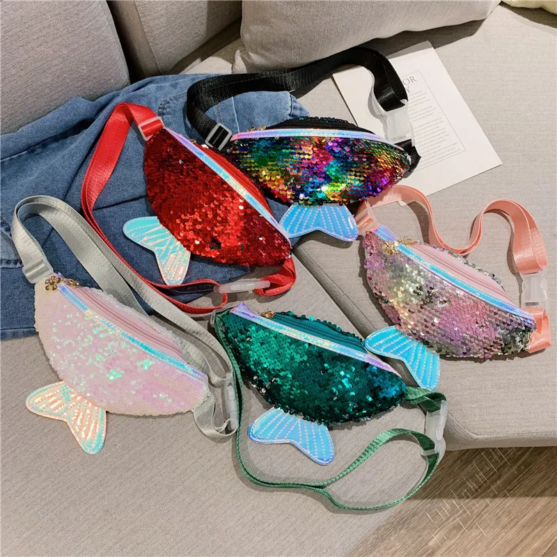 

MSYO Cartoon Mermaid Tail Chest Bag Coin Cosmetic Storage Lovely Rainbow Reversible Sequins Kids Women Chest Bag