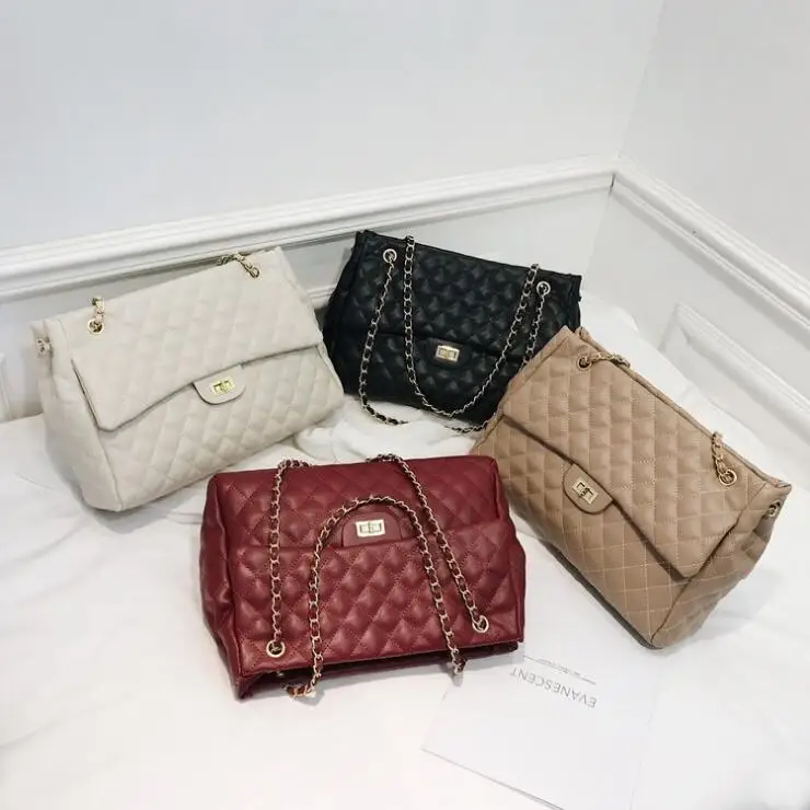 

Wholesale new trendy rhombus large chain hand bag korean style women purses fashion handbags, 4 colors