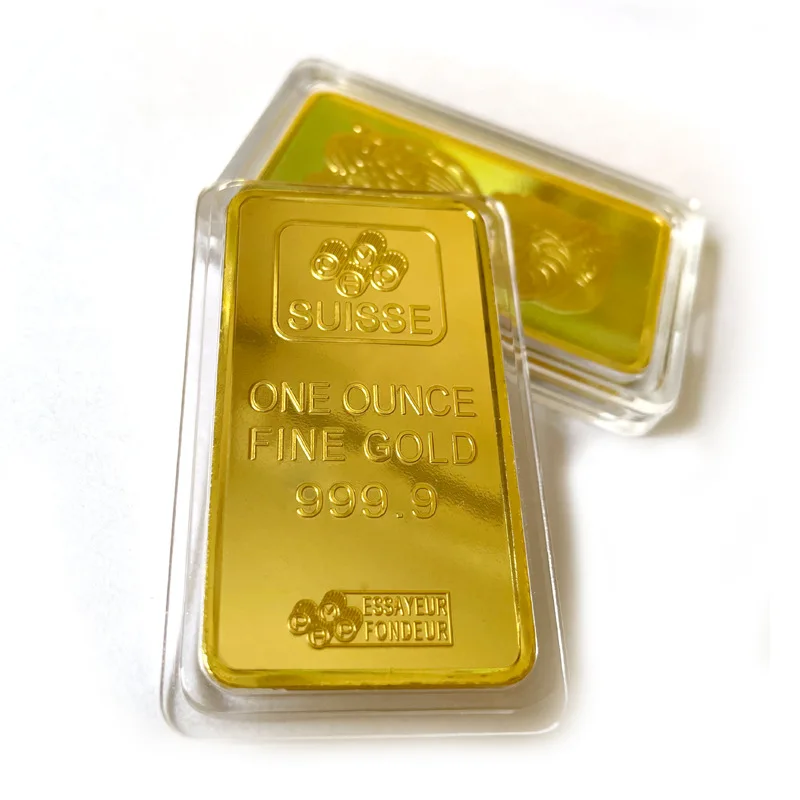 

One ounce Suisse gold plated bullion Commemorative Badge Golden nugget metal Copy Souvenir Collectible Gold Bar Creative Gift