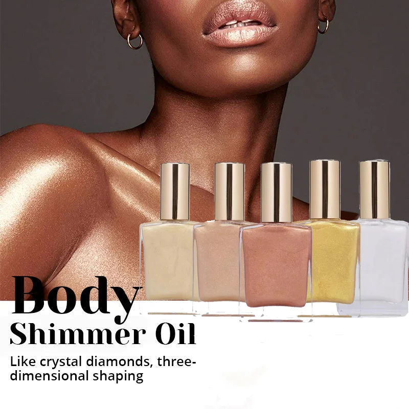 

Private Label Vegan Golden Face Body Glow Shimmering Oils Scents Cosmetic Glitter Glow shimmer body oil for black women, 4 colors