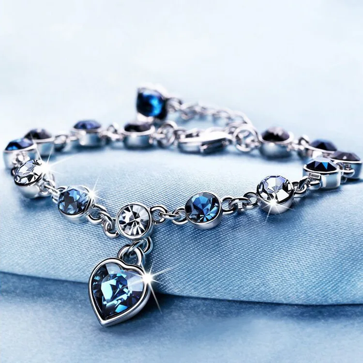 

Silver Heart Bracelets For Women Blue Sapphire Tanzanite Chain Bracelet Trendy Wedding Gift Fine Jewelry