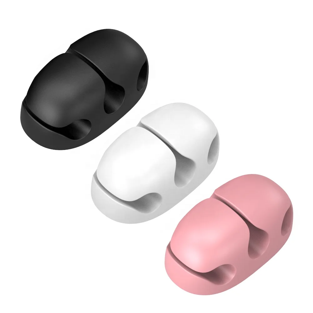 

Mini Storage Cable Holder Silicone 3 holes Self Adhesive Desktop Cord Clips Protector Management USB Cable Organizer Wire Winder, Black/ white/pink