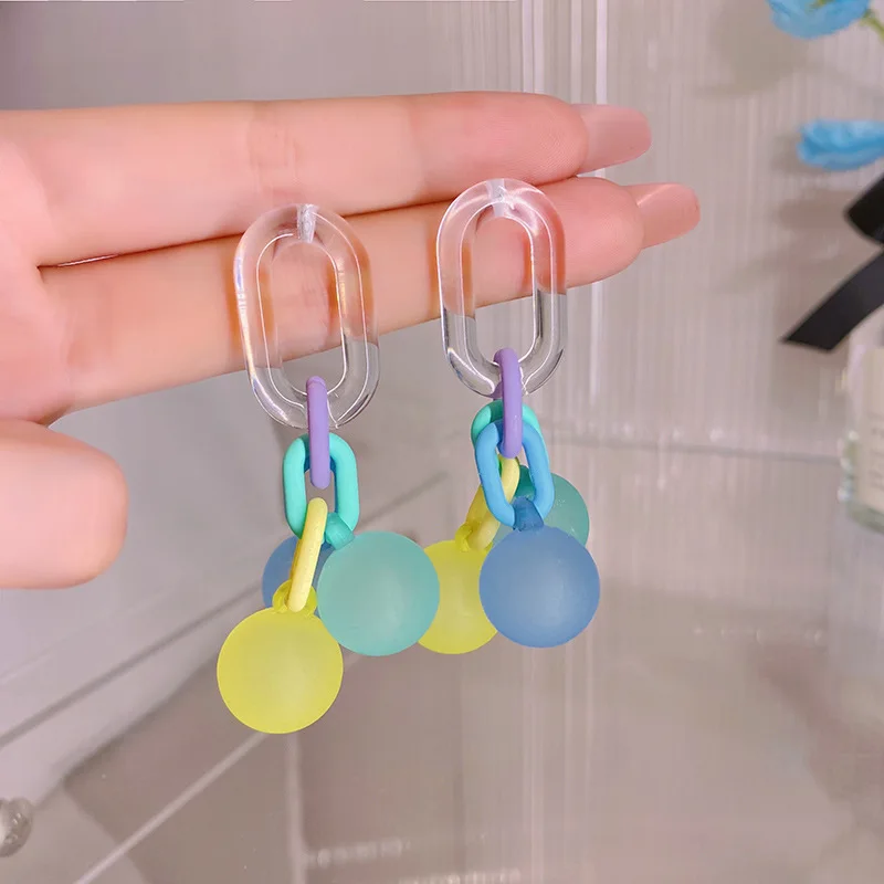 

INS New Style Simple Silver Post Colorful Acrylic Drop Earring Summer Sweet Cute Candy Color Acrylic Ball Earrings For Girls