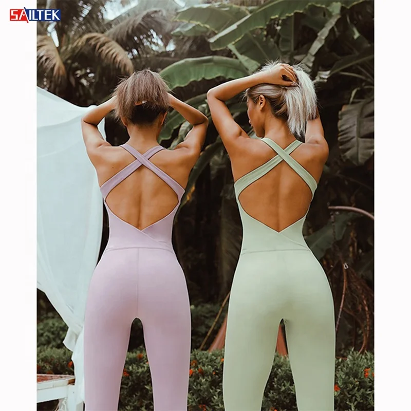 

2022 summer high quality custom logo active wear yoga set cross back push up one piece set