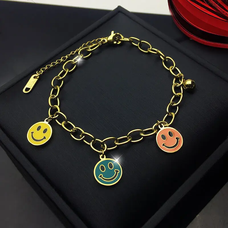 

New Stainless Steel Round Smiley Face Pendant Chain Necklace Jewelry