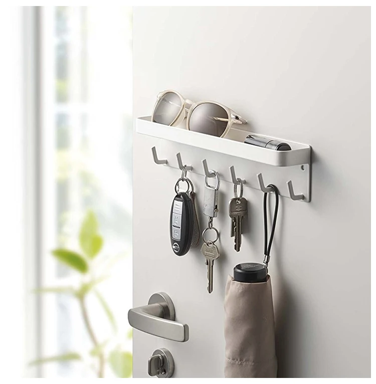 

Metal long wall-mounted shelf rack with hooks keychain storage box magnetic hook rack