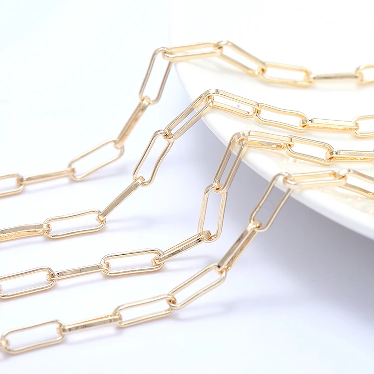 

Factory Wholesale Chain Roll New Arrival 14K Gold Plated Paperclip Link Chain for Jewelry Making