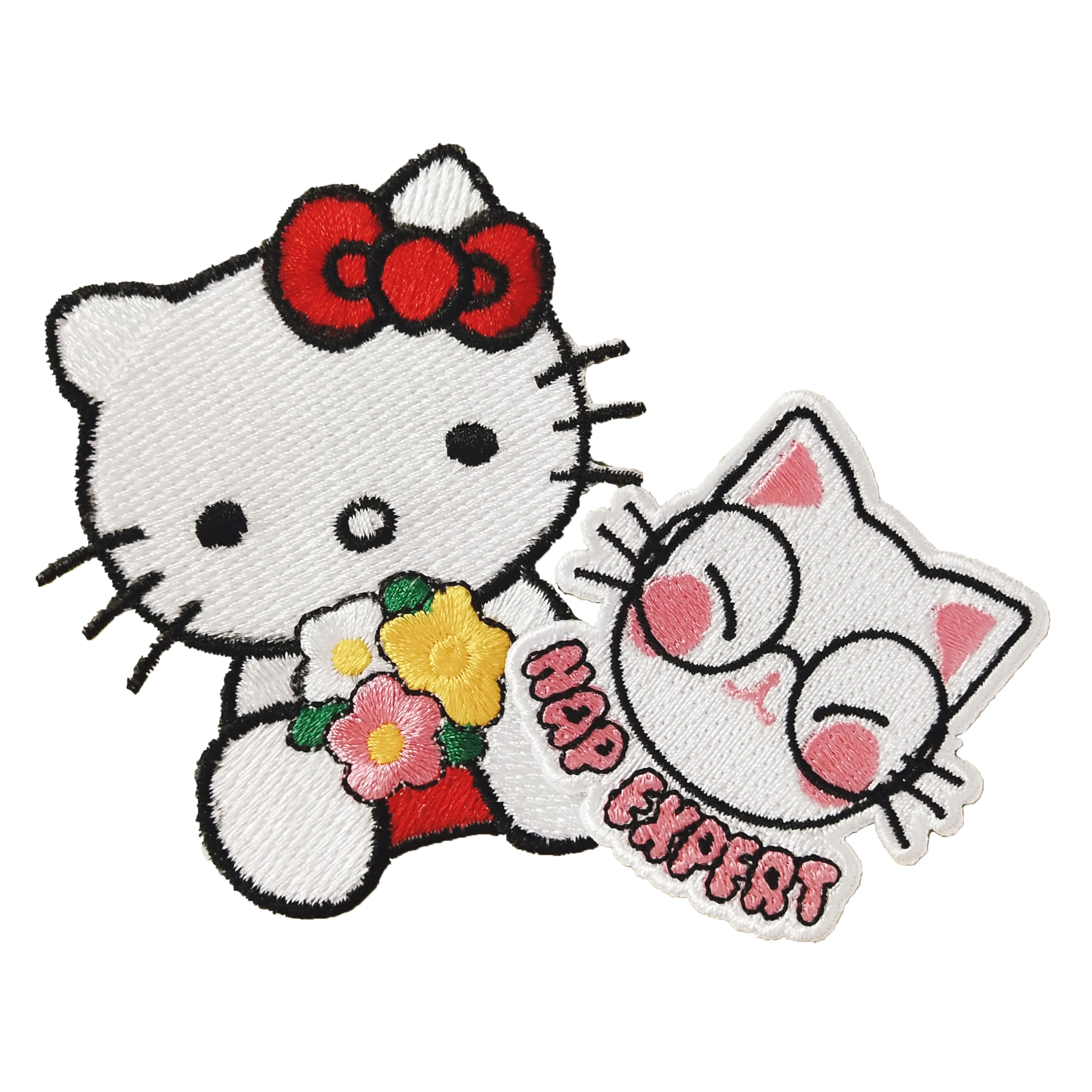 

Best selling logo iron on custom cute cartoon cat funny embroidery patch kids bordado embroidered patch, Custom color