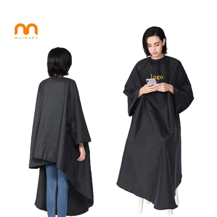 

Maihary waterproof hairdresser custom logo black gown barber polyester salon long sleeve cape