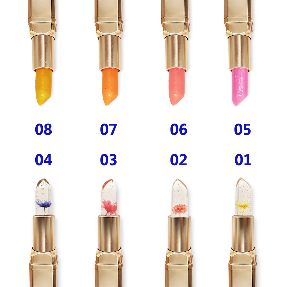 

Custom Private Label Cosmetics Moisturizer Lip Balm Transparent Lipsticks Color Changing Jelly Glitter Lipstick