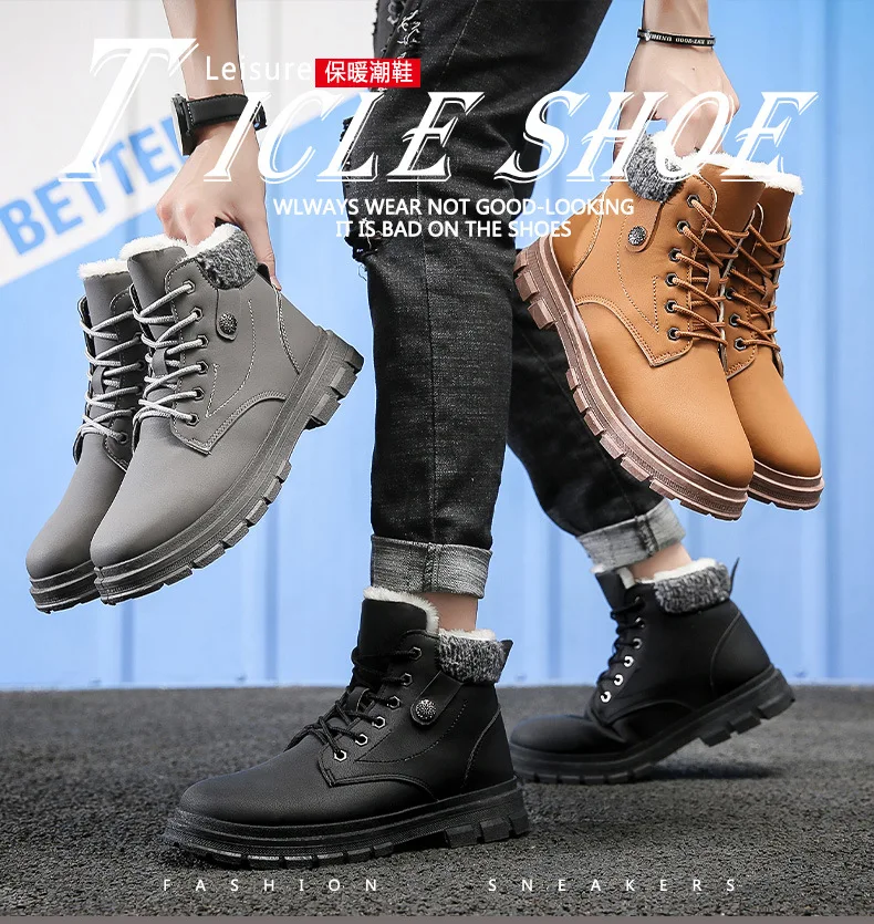 

Men's Casual Ankle Boot Plus Velvet Thick Warm Snow Boot Winter Men's Hiking Shoes New Style Cotton Shoe For Men