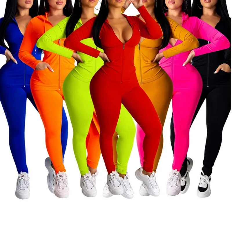 

Solid color suit sportswear hoodie set women casual Beach With hoodie Long Sleeve For Sweatsuit two piece set Women Clothing