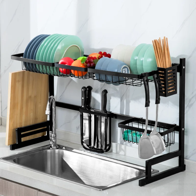 

New Design modern kitchen restaurant shelves Metal Iron 2 Tiers Kitchen Over the Sink Dish Drainer Rack