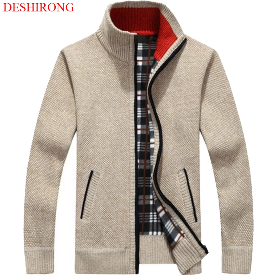 

Autumn Winter Men's Cashmere Sweater Plus Velvet Thicken Coat For Men Zipper Men's Cardigan Knitted Sweater, 7 color