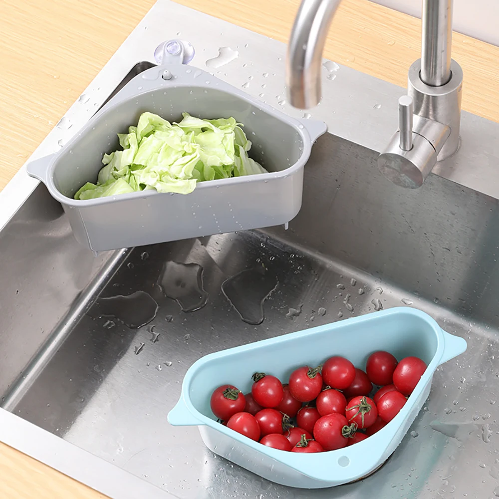 

Triangular Sink Strainer Drain Fruit Vegetable Drainer Basket Suction Cup Sponge Rack Storage Kitchen Tools Sink Filter Shelf, Grey,blue,white