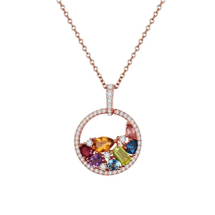 

rainbow gem stone Pendant silver Necklace jewelry