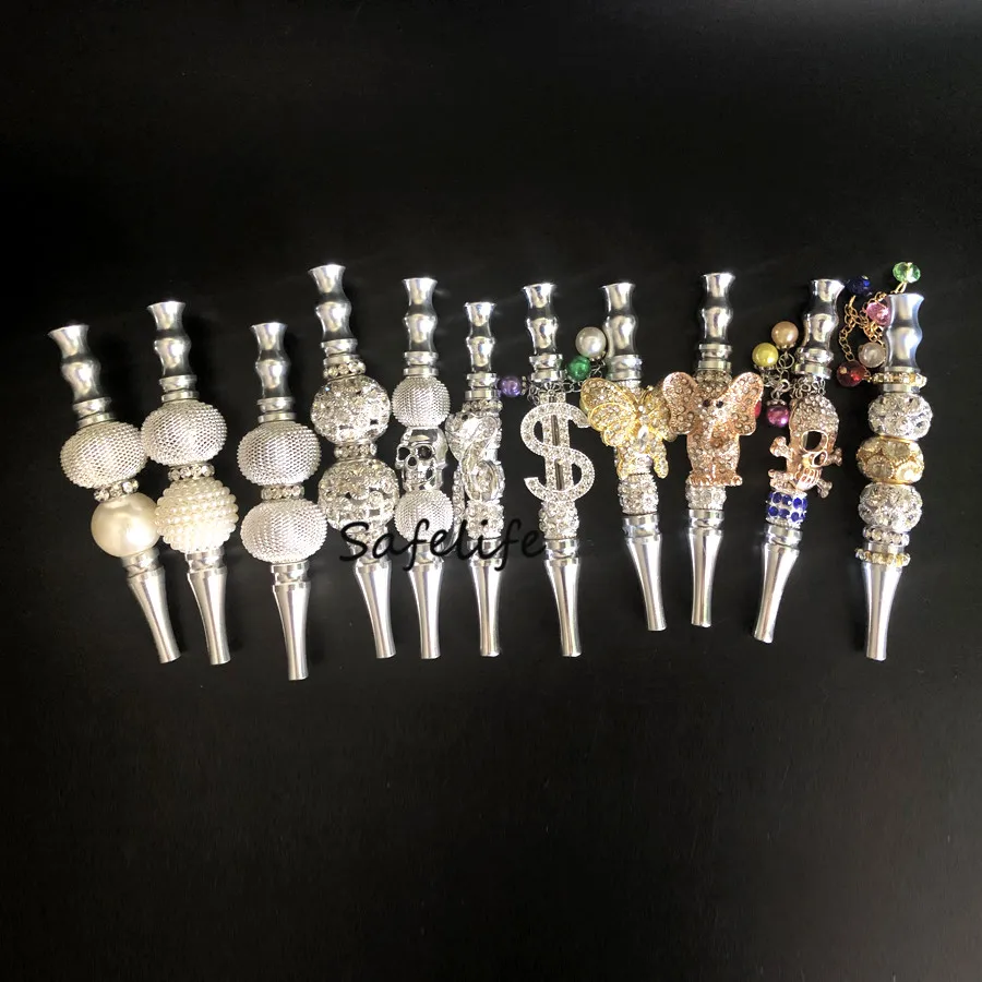 

Silver style Handmade Inlaid Jewelry ball Alloy blunt holder with rhinestones Shisha Hookah Mouth Tip hookah tip metal