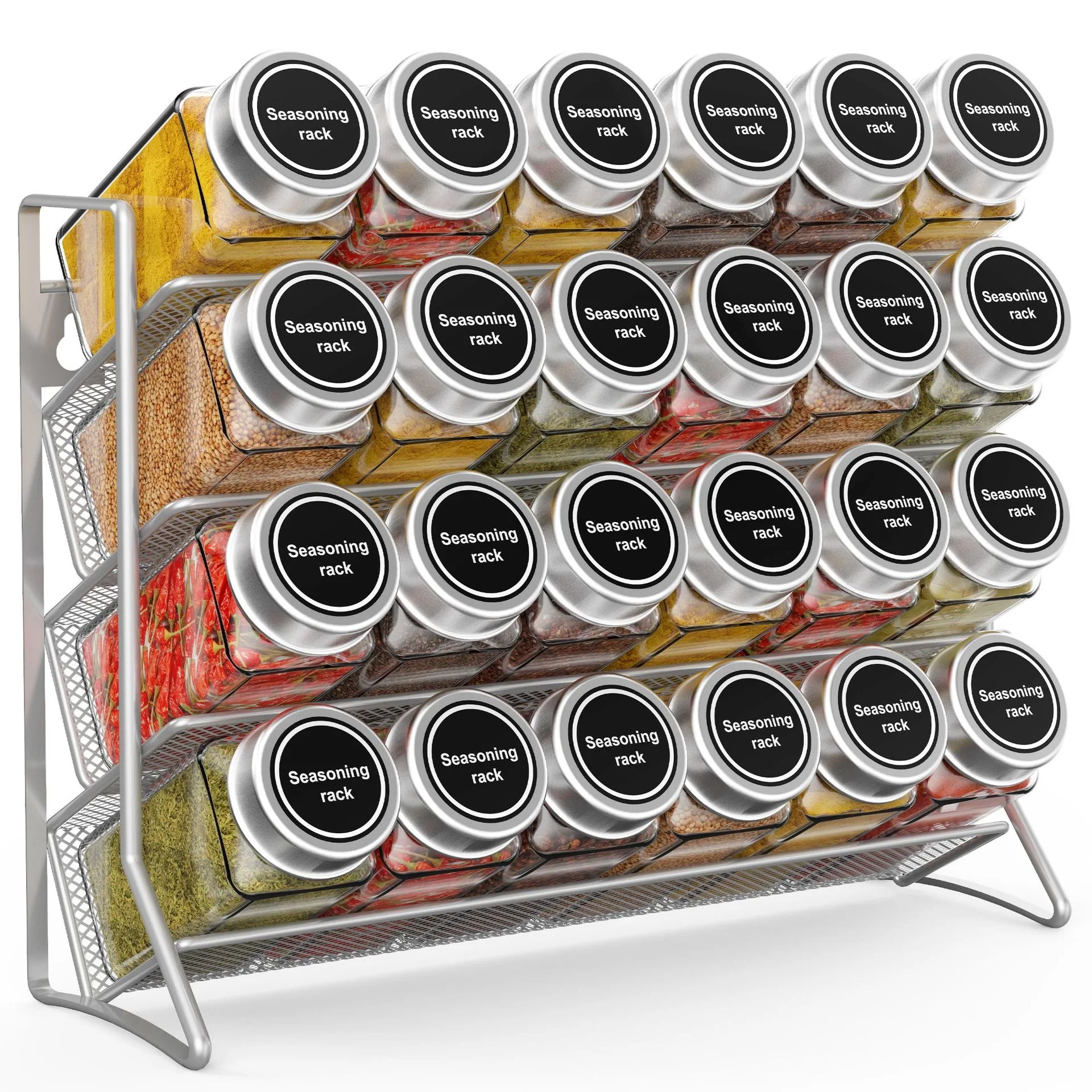 

4 - Tier Spice Rack Organizer for Countertop, Cabinet or Wall Mount, Jars Available