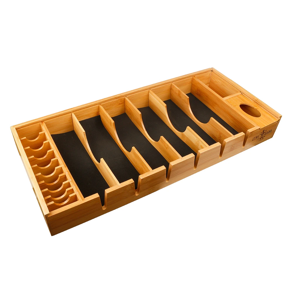 

Barbershop Professional Countertop Tray Premium Natural Bamboo Barberia Tool Case Barber Tray Station Organizer