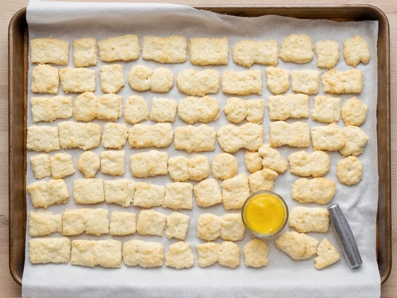 Homemade crackers on baking sheet with tools