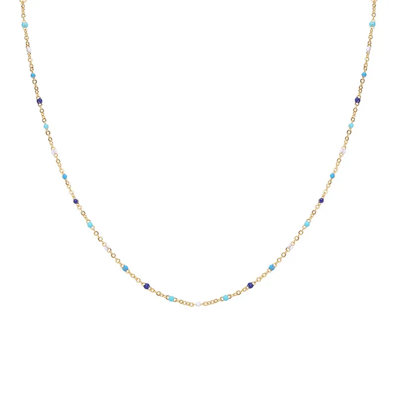 PVD 18K Gold Plated Stainless Steel Jewelry Non Tarnish Colorful Enamel Beaded Cable Chain Necklace for Women