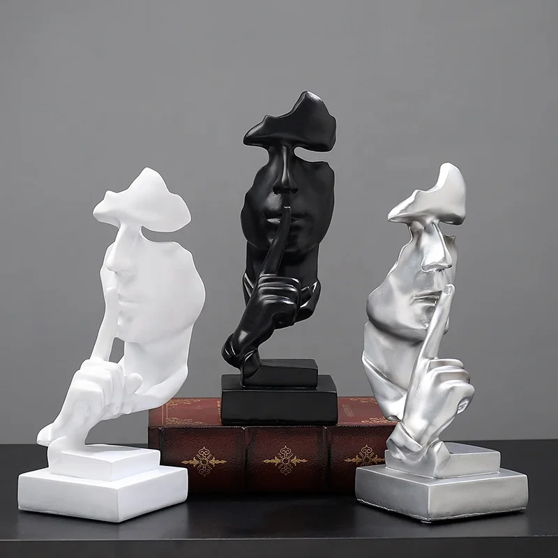 

Face shape Abstract figure sculpture resin decoration for model house hotel, White/black/silver