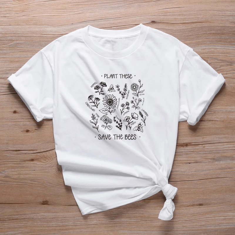 

Wholesale Plant These Save Bees T Shirt Funny Womens Herbivore Casual Tee Basic T Shirts