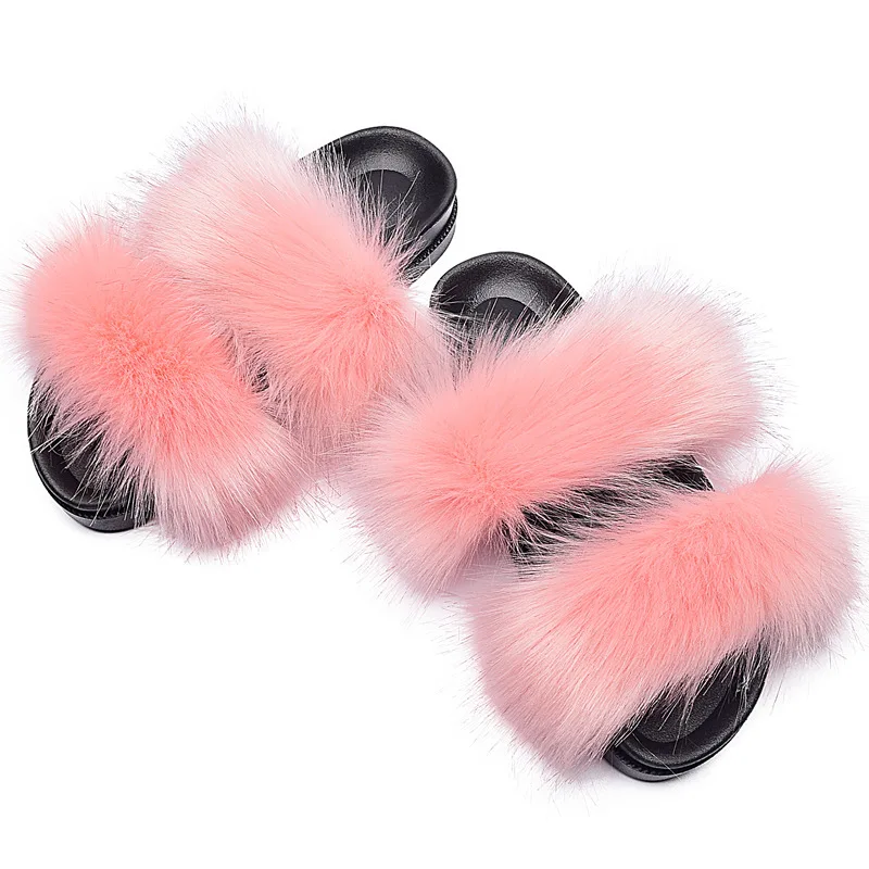 

Wholesale Cheap Furry Faux Raccoon Fur slippers Girls Sandals Imitation Fox Fur Slides, Picture